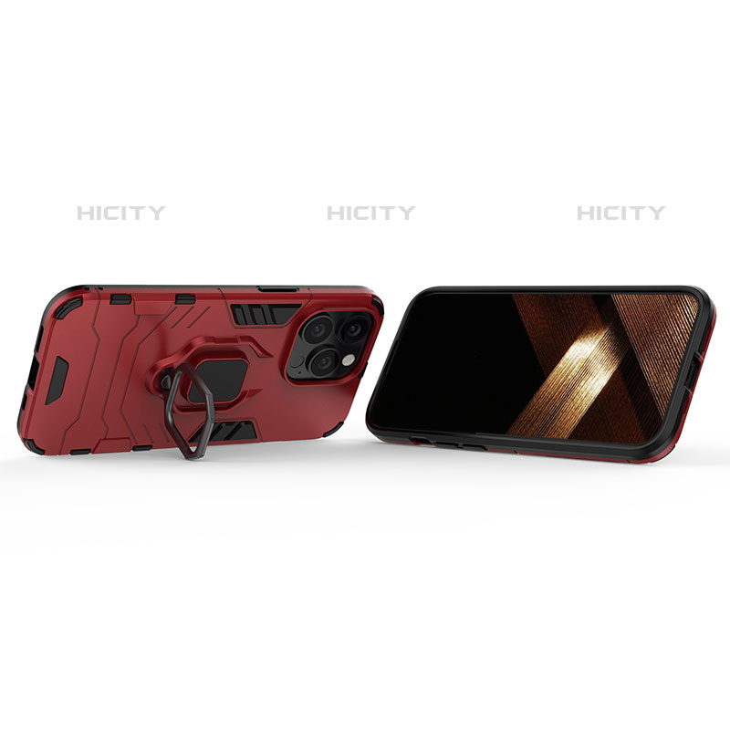 Custodia Silicone e Plastica Opaca Cover con Magnetico Anello Supporto S02 per Apple iPhone 15 Pro