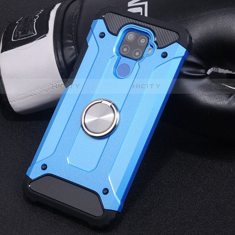 Custodia Silicone e Plastica Opaca Cover con Magnetico Anello Supporto S02 per Huawei Mate 30 Lite Cielo Blu