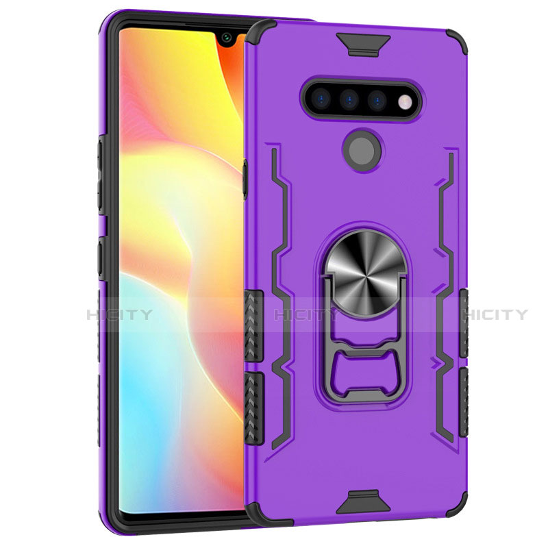 Custodia Silicone e Plastica Opaca Cover con Magnetico Anello Supporto S02 per LG Stylo 6 Viola