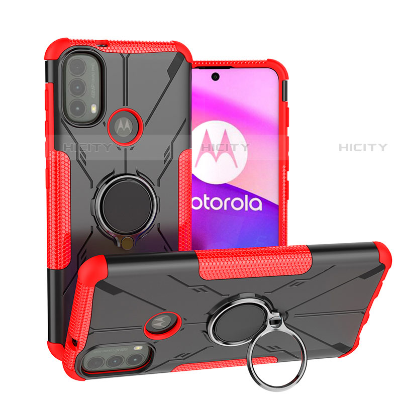 Custodia Silicone e Plastica Opaca Cover con Magnetico Anello Supporto S02 per Motorola Moto E20