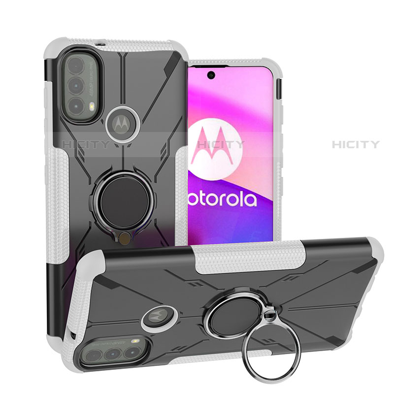 Custodia Silicone e Plastica Opaca Cover con Magnetico Anello Supporto S02 per Motorola Moto E20