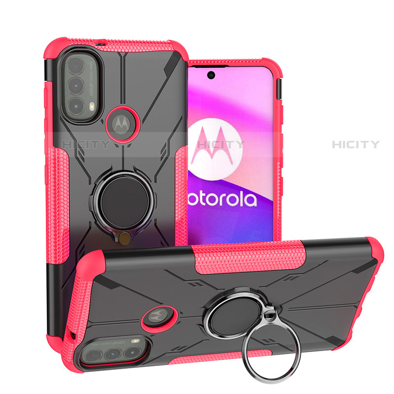 Custodia Silicone e Plastica Opaca Cover con Magnetico Anello Supporto S02 per Motorola Moto E30