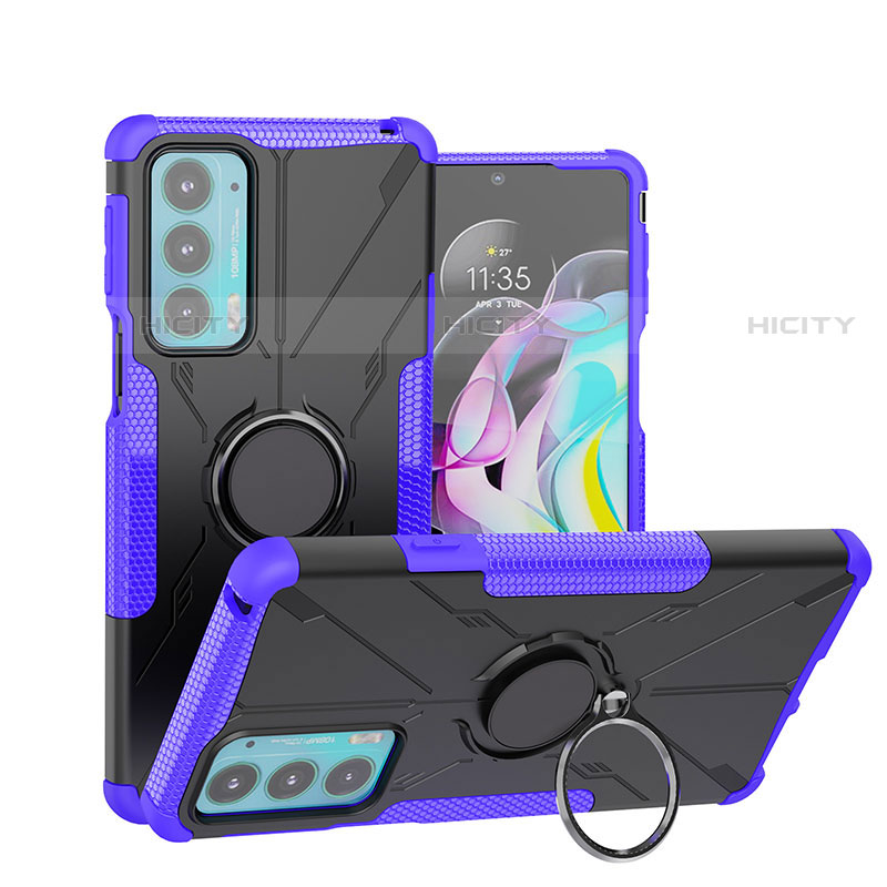 Custodia Silicone e Plastica Opaca Cover con Magnetico Anello Supporto S02 per Motorola Moto Edge 20 5G Viola