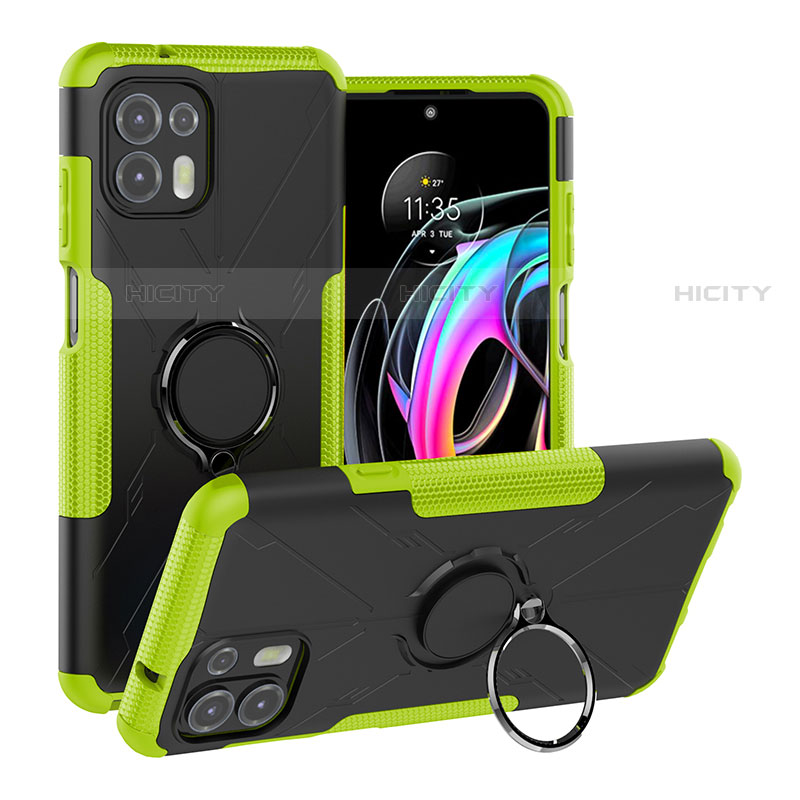 Custodia Silicone e Plastica Opaca Cover con Magnetico Anello Supporto S02 per Motorola Moto Edge 20 Lite 5G Verde