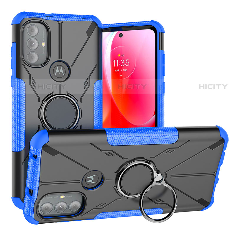 Custodia Silicone e Plastica Opaca Cover con Magnetico Anello Supporto S02 per Motorola Moto G Play (2023) Blu