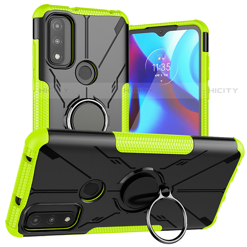 Custodia Silicone e Plastica Opaca Cover con Magnetico Anello Supporto S02 per Motorola Moto G Pure