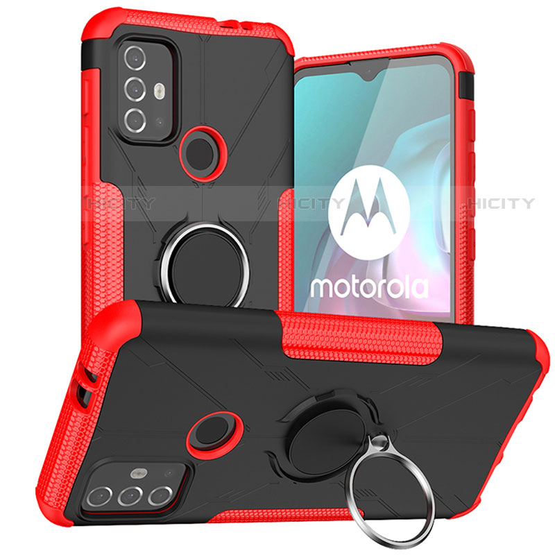 Custodia Silicone e Plastica Opaca Cover con Magnetico Anello Supporto S02 per Motorola Moto G10 Power