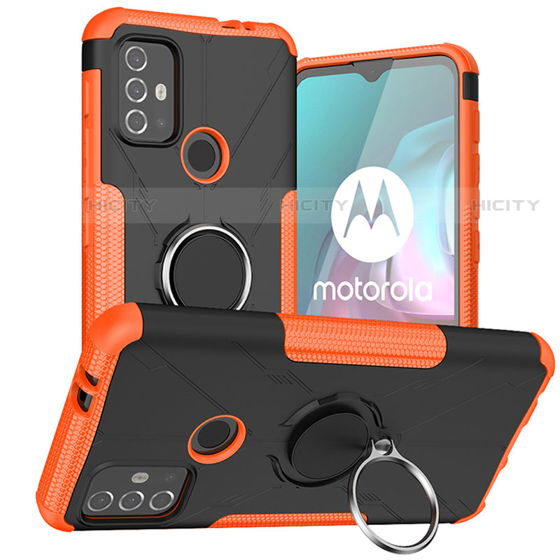 Custodia Silicone e Plastica Opaca Cover con Magnetico Anello Supporto S02 per Motorola Moto G10 Power