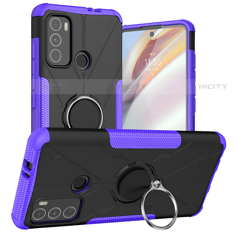 Custodia Silicone e Plastica Opaca Cover con Magnetico Anello Supporto S02 per Motorola Moto G40 Fusion Viola