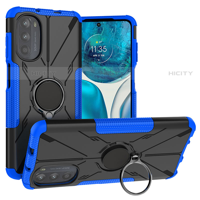 Custodia Silicone e Plastica Opaca Cover con Magnetico Anello Supporto S02 per Motorola Moto G71s 5G