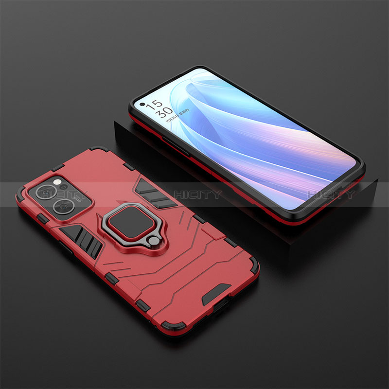 Custodia Silicone e Plastica Opaca Cover con Magnetico Anello Supporto S02 per OnePlus Nord CE 2 5G Rosso