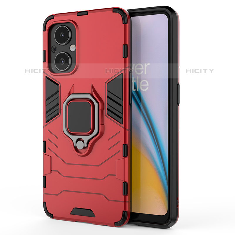 Custodia Silicone e Plastica Opaca Cover con Magnetico Anello Supporto S02 per OnePlus Nord N20 5G Rosso