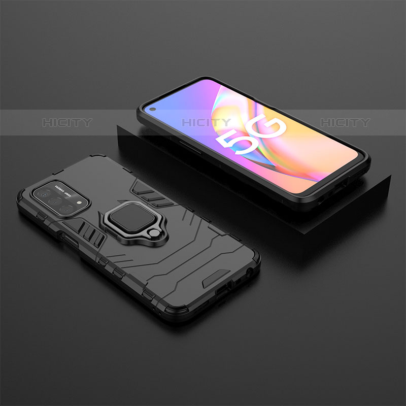 Custodia Silicone e Plastica Opaca Cover con Magnetico Anello Supporto S02 per OnePlus Nord N200 5G Nero