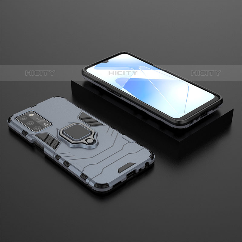 Custodia Silicone e Plastica Opaca Cover con Magnetico Anello Supporto S02 per Oppo A53s 5G Blu