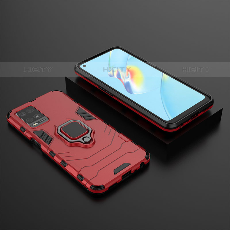 Custodia Silicone e Plastica Opaca Cover con Magnetico Anello Supporto S02 per Oppo A54 4G Rosso