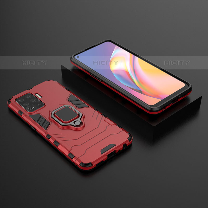 Custodia Silicone e Plastica Opaca Cover con Magnetico Anello Supporto S02 per Oppo A94 4G Rosso