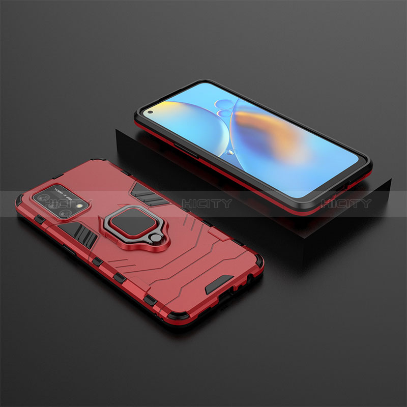 Custodia Silicone e Plastica Opaca Cover con Magnetico Anello Supporto S02 per Oppo A95 4G Rosso