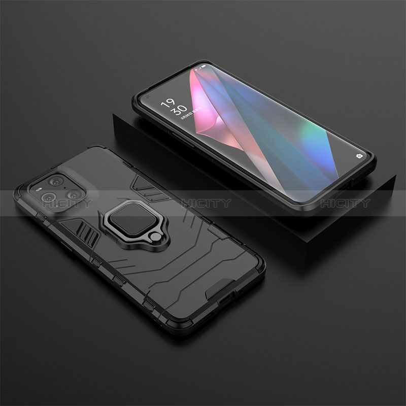 Custodia Silicone e Plastica Opaca Cover con Magnetico Anello Supporto S02 per Oppo Find X3 5G