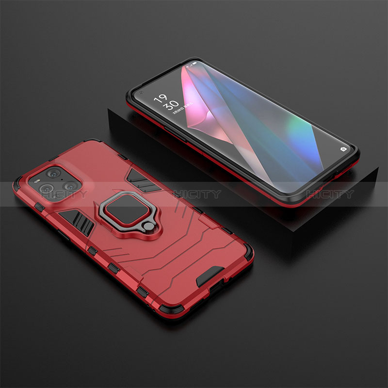 Custodia Silicone e Plastica Opaca Cover con Magnetico Anello Supporto S02 per Oppo Find X3 5G