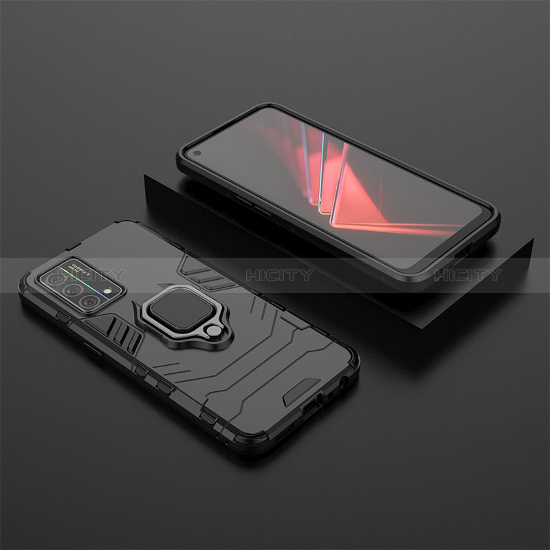 Custodia Silicone e Plastica Opaca Cover con Magnetico Anello Supporto S02 per Oppo K9 5G Nero