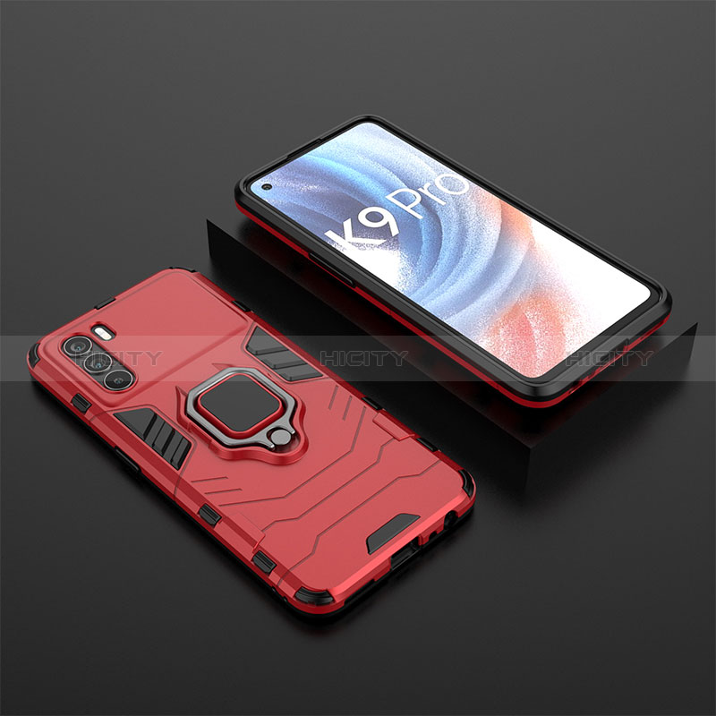 Custodia Silicone e Plastica Opaca Cover con Magnetico Anello Supporto S02 per Oppo K9 Pro 5G Rosso