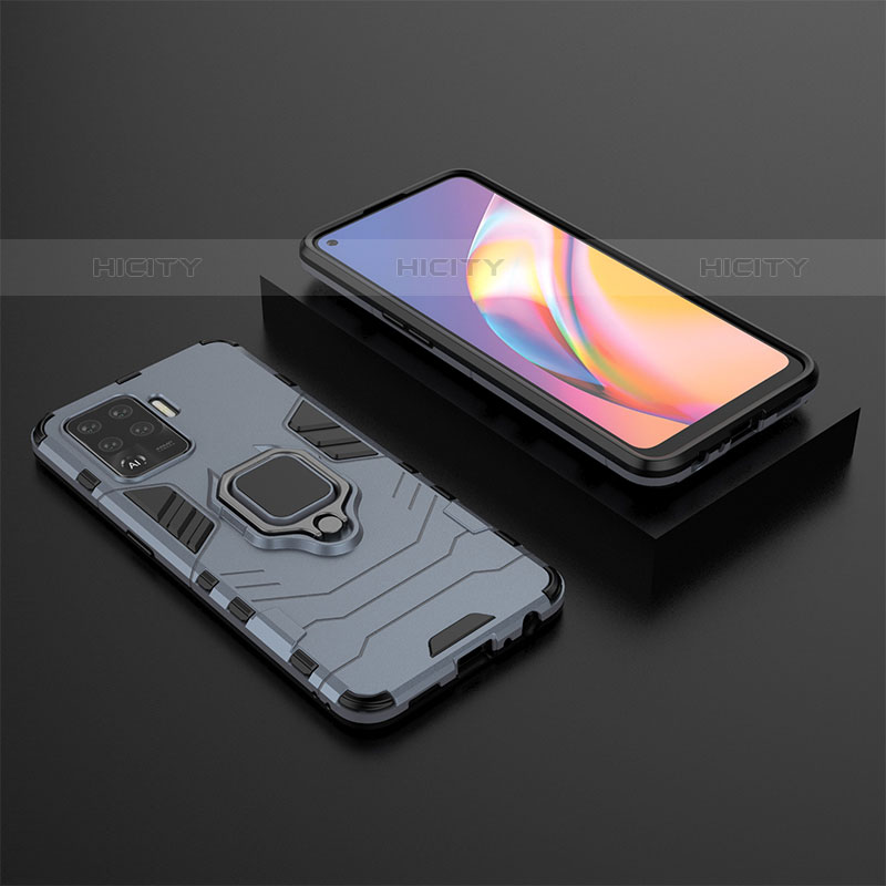 Custodia Silicone e Plastica Opaca Cover con Magnetico Anello Supporto S02 per Oppo Reno5 F Blu