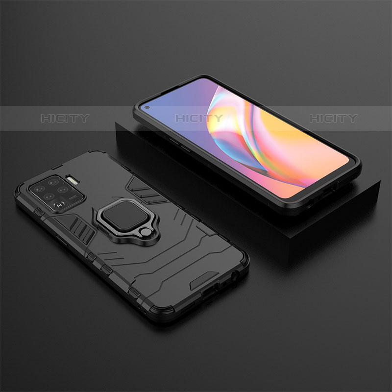 Custodia Silicone e Plastica Opaca Cover con Magnetico Anello Supporto S02 per Oppo Reno5 F Nero