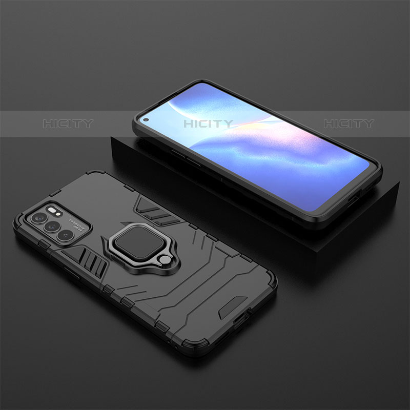 Custodia Silicone e Plastica Opaca Cover con Magnetico Anello Supporto S02 per Oppo Reno6 5G