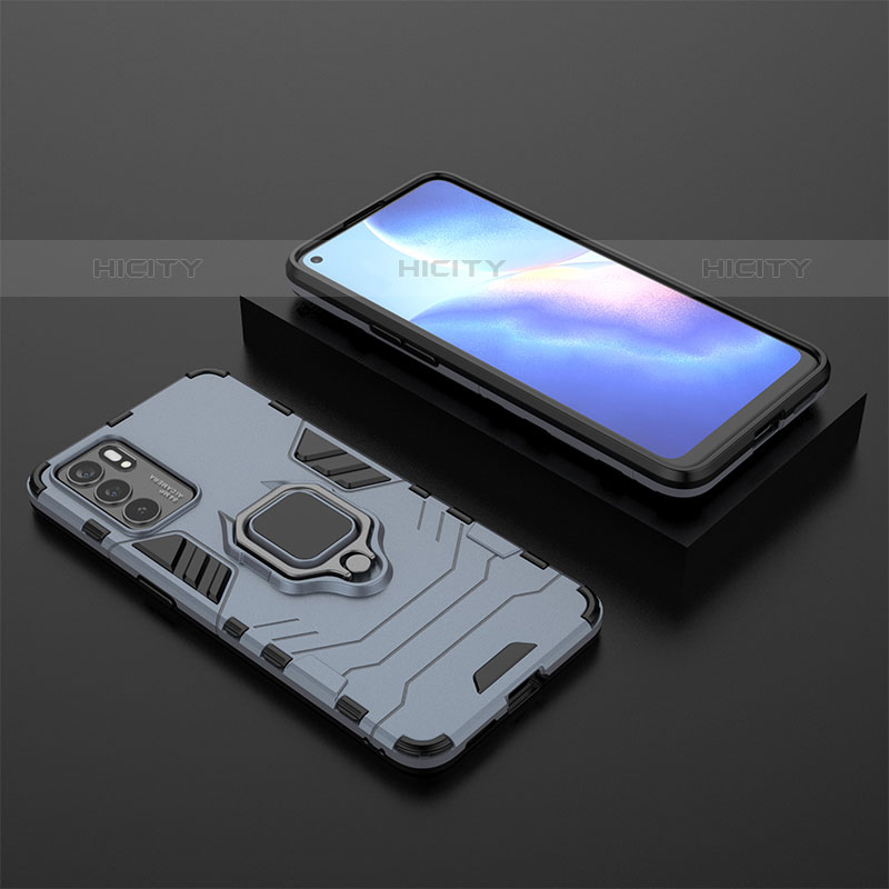 Custodia Silicone e Plastica Opaca Cover con Magnetico Anello Supporto S02 per Oppo Reno6 5G Blu