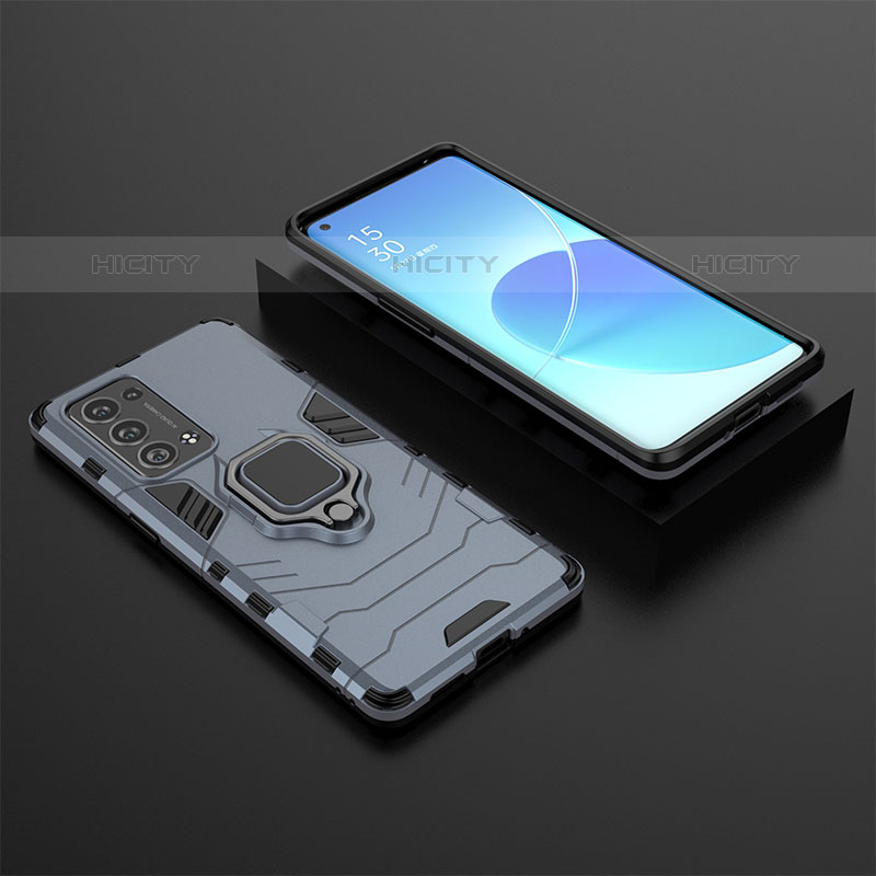 Custodia Silicone e Plastica Opaca Cover con Magnetico Anello Supporto S02 per Oppo Reno6 Pro 5G