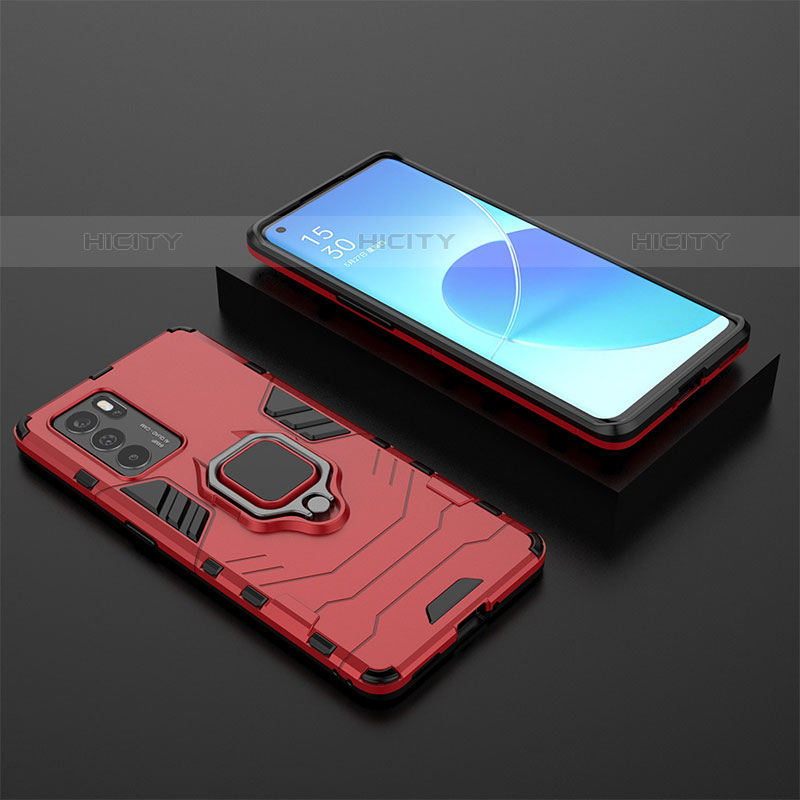 Custodia Silicone e Plastica Opaca Cover con Magnetico Anello Supporto S02 per Oppo Reno6 Pro 5G India