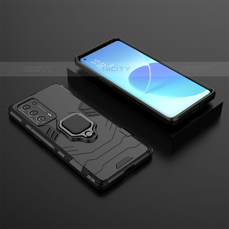 Custodia Silicone e Plastica Opaca Cover con Magnetico Anello Supporto S02 per Oppo Reno6 Pro+ Plus 5G