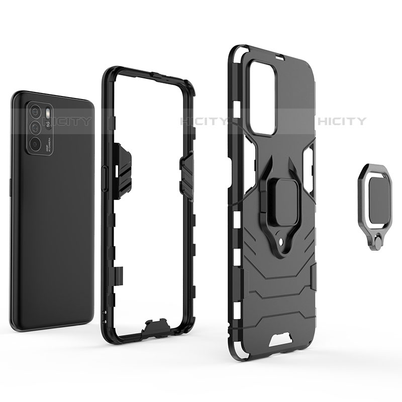 Custodia Silicone e Plastica Opaca Cover con Magnetico Anello Supporto S02 per Oppo Reno6 Z 5G