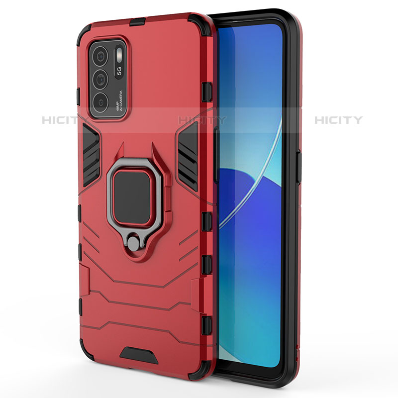 Custodia Silicone e Plastica Opaca Cover con Magnetico Anello Supporto S02 per Oppo Reno6 Z 5G Rosso