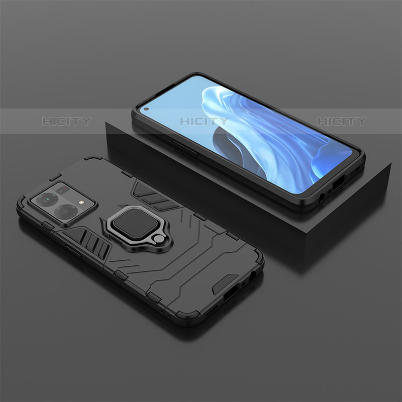 Custodia Silicone e Plastica Opaca Cover con Magnetico Anello Supporto S02 per Oppo Reno7 4G Nero