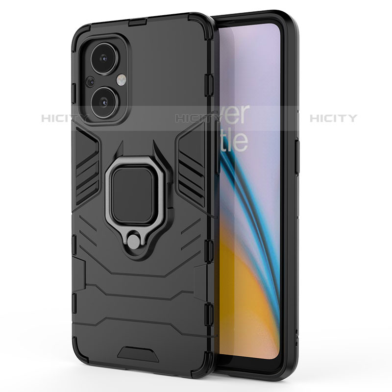 Custodia Silicone e Plastica Opaca Cover con Magnetico Anello Supporto S02 per Oppo Reno7 Lite 5G Nero