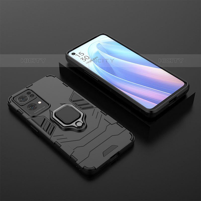 Custodia Silicone e Plastica Opaca Cover con Magnetico Anello Supporto S02 per Oppo Reno7 Pro 5G