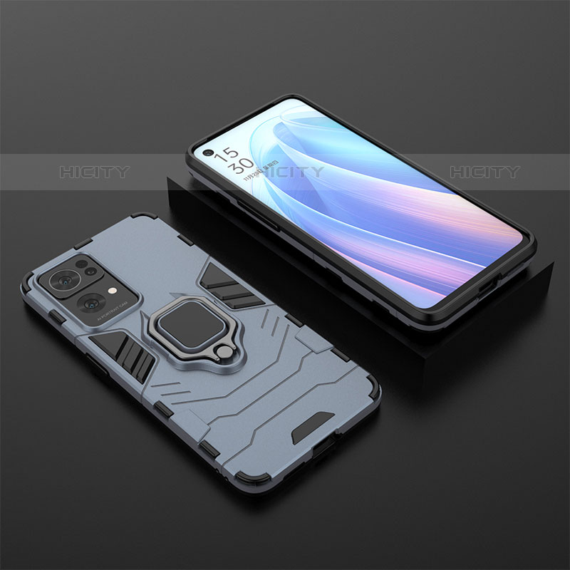 Custodia Silicone e Plastica Opaca Cover con Magnetico Anello Supporto S02 per Oppo Reno7 Pro 5G