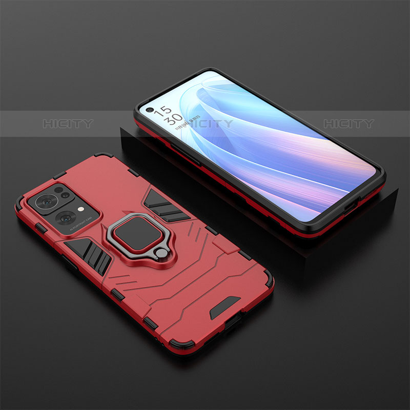 Custodia Silicone e Plastica Opaca Cover con Magnetico Anello Supporto S02 per Oppo Reno7 Pro 5G Rosso