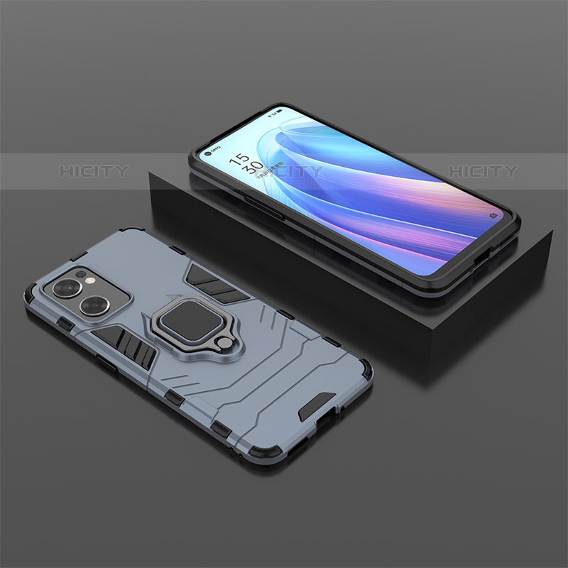 Custodia Silicone e Plastica Opaca Cover con Magnetico Anello Supporto S02 per Oppo Reno7 SE 5G