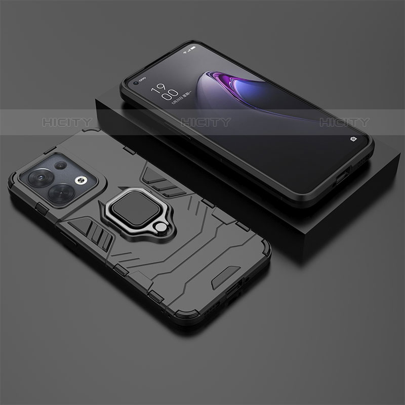 Custodia Silicone e Plastica Opaca Cover con Magnetico Anello Supporto S02 per Oppo Reno8 5G Nero