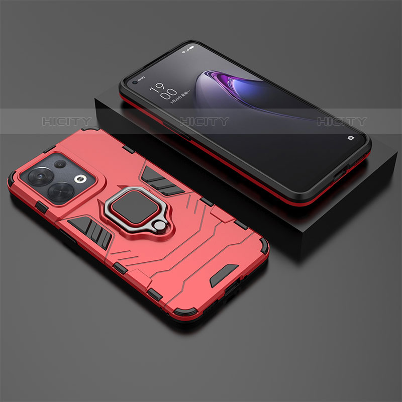 Custodia Silicone e Plastica Opaca Cover con Magnetico Anello Supporto S02 per Oppo Reno8 5G Rosso