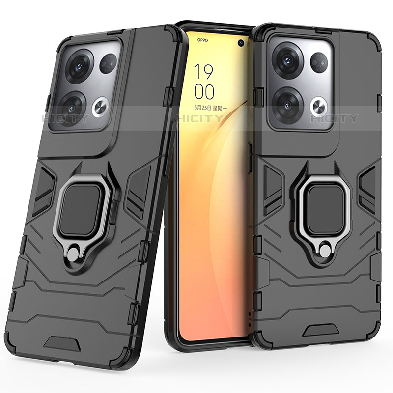 Custodia Silicone e Plastica Opaca Cover con Magnetico Anello Supporto S02 per Oppo Reno8 Pro 5G