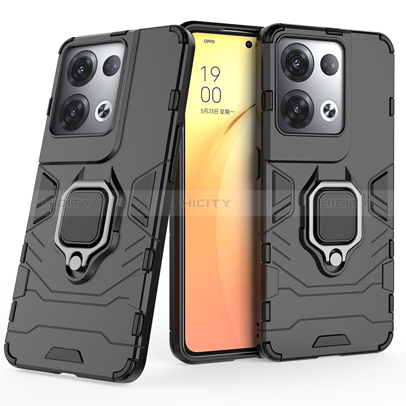 Custodia Silicone e Plastica Opaca Cover con Magnetico Anello Supporto S02 per Oppo Reno9 Pro+ Plus 5G