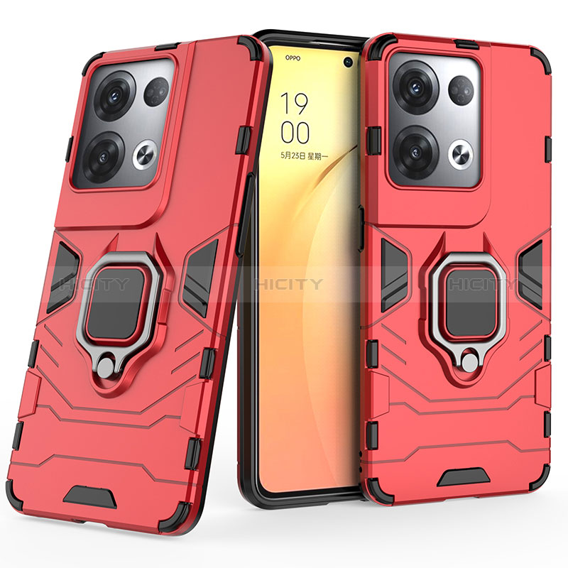 Custodia Silicone e Plastica Opaca Cover con Magnetico Anello Supporto S02 per Oppo Reno9 Pro+ Plus 5G Rosso