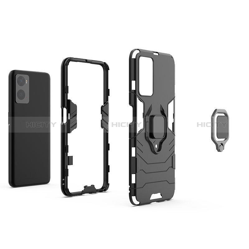 Custodia Silicone e Plastica Opaca Cover con Magnetico Anello Supporto S02 per Realme 9i 4G