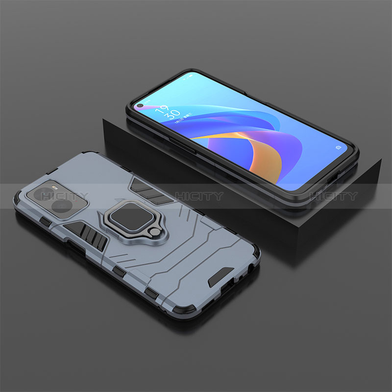 Custodia Silicone e Plastica Opaca Cover con Magnetico Anello Supporto S02 per Realme 9i 4G Blu