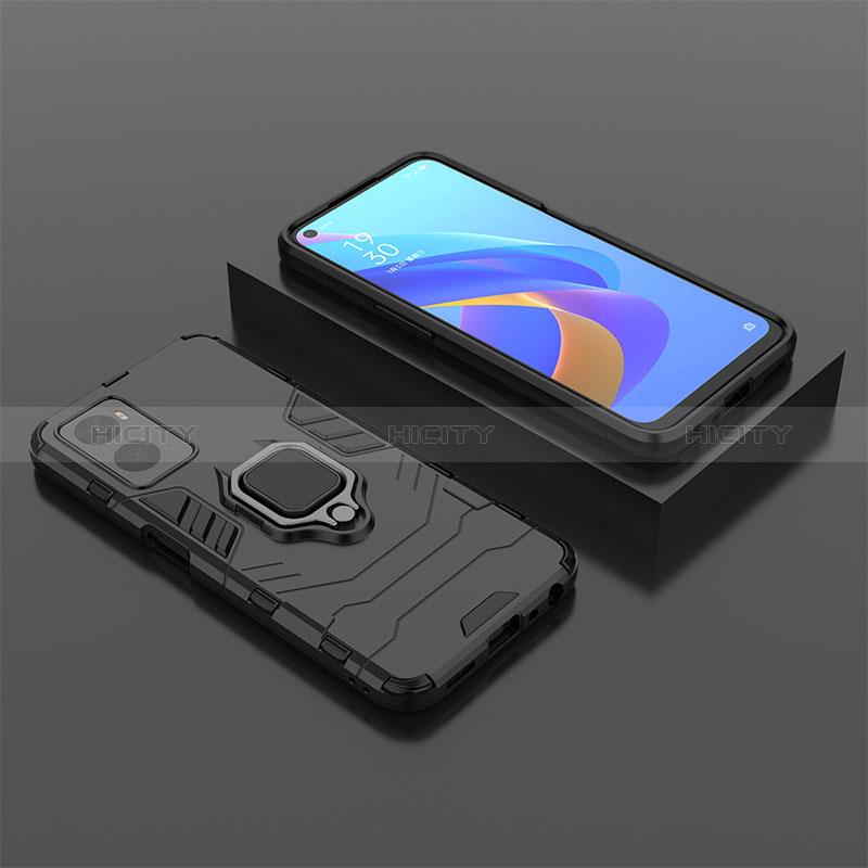 Custodia Silicone e Plastica Opaca Cover con Magnetico Anello Supporto S02 per Realme 9i 4G Nero