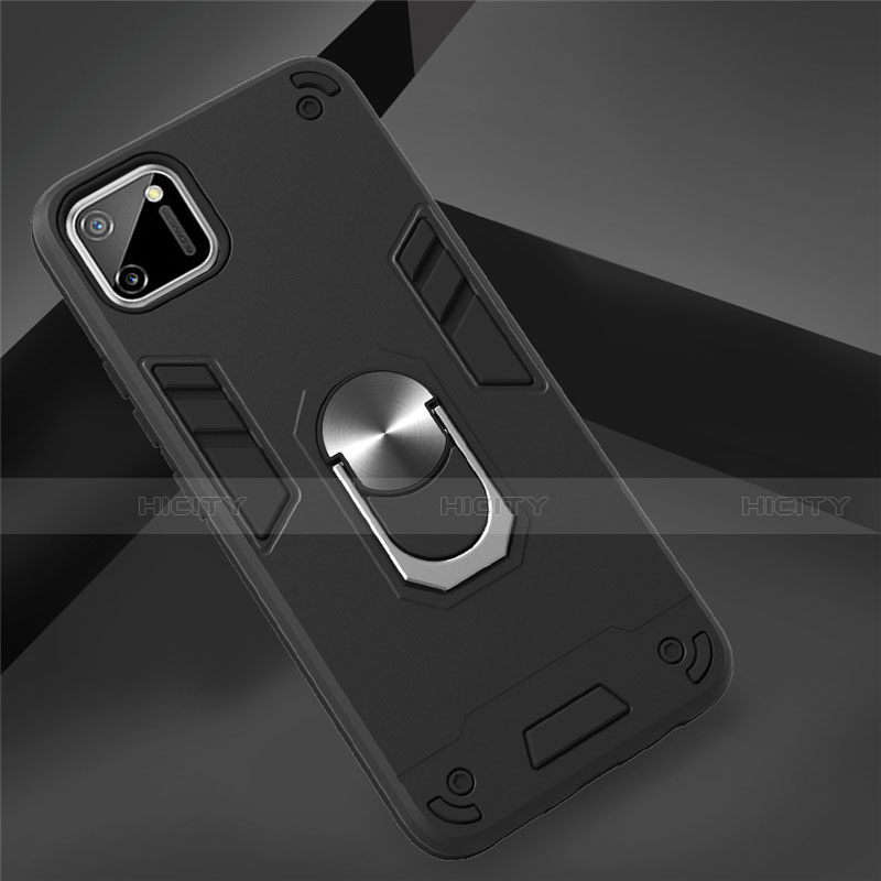 Custodia Silicone e Plastica Opaca Cover con Magnetico Anello Supporto S02 per Realme C11 Nero