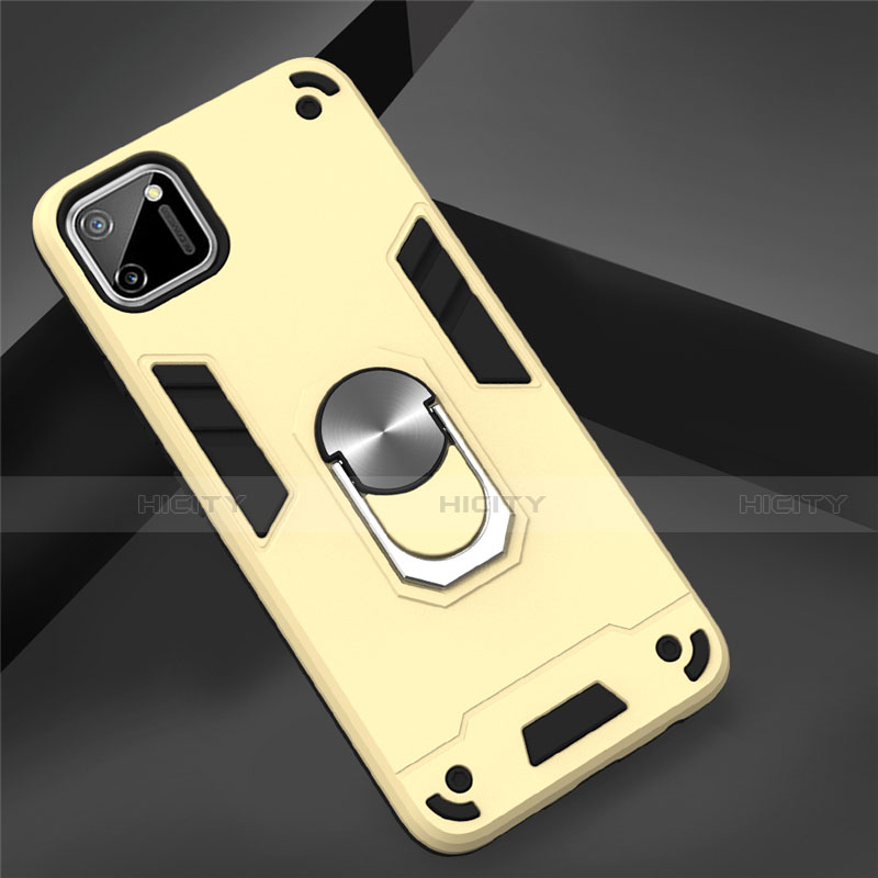 Custodia Silicone e Plastica Opaca Cover con Magnetico Anello Supporto S02 per Realme C11 Oro